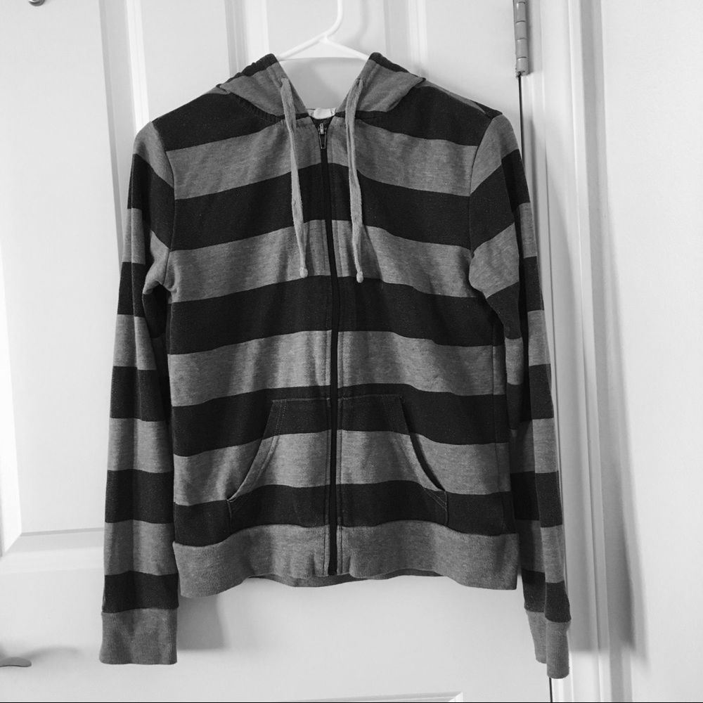 Forever 21 Black and Grey Striped Hoodie
